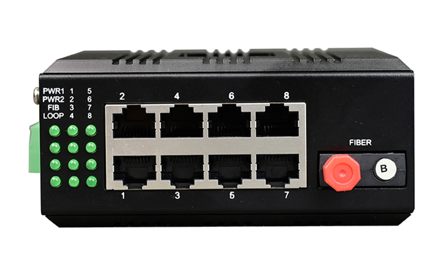 HJCA16海角官网科技-mini工业轨式1路千兆光+8路千兆电光纤收发器