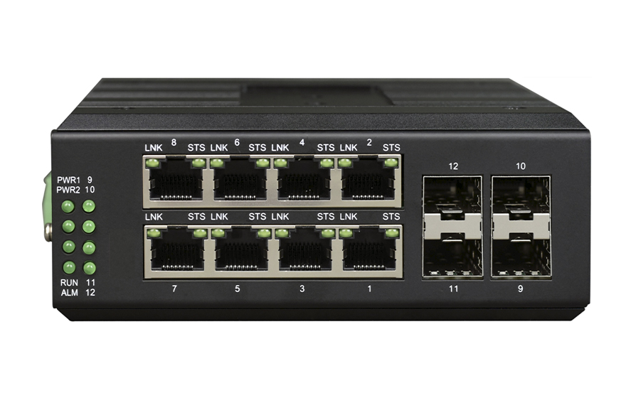 HJCA16海角官网科技-全国产轻管理型工业轨式  8路千兆电+4路千兆SFP光口91海角社区下载